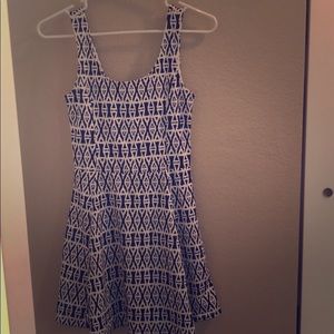 Navy and White Patterned Skater Dress